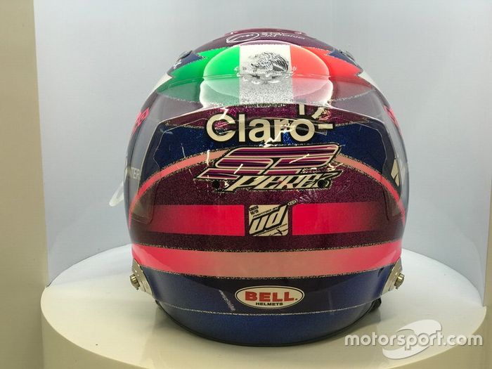El casco de Sergio Pérez, Racing Point, para el GP de Singapur