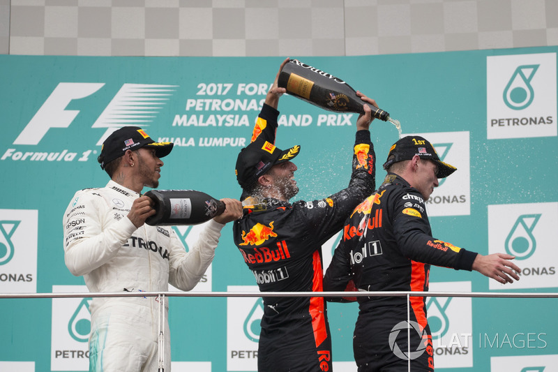 Podium: second place Lewis Hamilton, Mercedes AMG F1, Race winner Max Verstappen, Red Bull Racing, third Daniel Ricciardo, Red Bull Racing