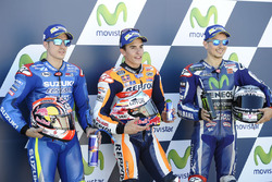 Polesitter Marc Marquez, Repsol Honda Team, tweede plaats Maverick Viñales, Team Suzuki MotoGP, derd