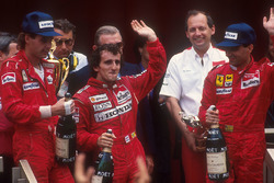 Podium: winner Alain Prost, McLaren Honda, second place Gerhard Berger,Ferrari, third place Michele Alboreto, Ferrari