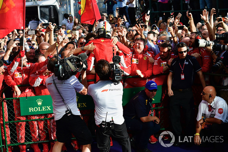 Race winner Sebastian Vettel, Ferrari celebrates in parc ferme