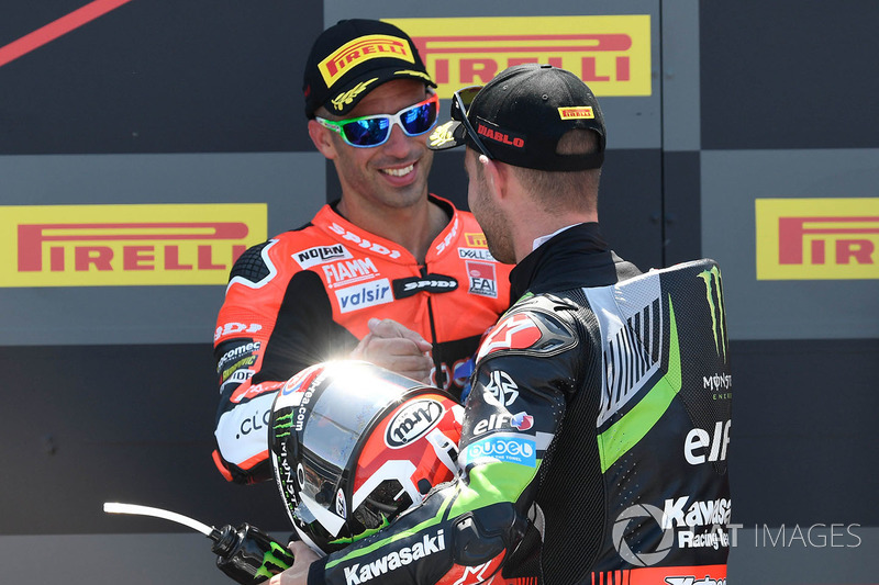 Podio: il vincitore della gara Jonathan Rea, Kawasaki Racing, il terzo classificato Marco Melandri, Aruba.it Racing-Ducati SBK Team