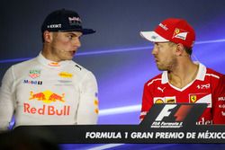 Second place Max Verstappen, Red Bull Racing and polesitter Sebastian Vettel, Ferrari in the Press Conference