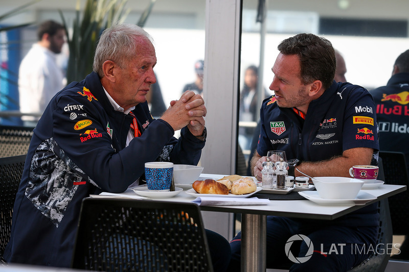 Dr Helmut Marko, Red Bull Motorsport Consultant en Christian Horner, Red Bull Racing Team Principal