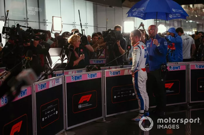 Pole man Kevin Magnussen, Haas F1 Team, is interviewed after Qualifying