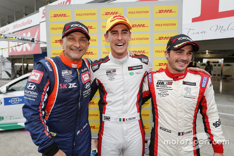 Pole position Race 3, Kevin Ceccon, Team Mulsanne Alfa Romeo Giulietta TCR, Gabriele Tarquini, BRC Racing Team Hyundai i30 N TCR, Aurélien Comte, DG Sport Competition Peugeot 308TCR