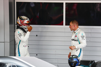 Race winner Lewis Hamilton, Mercedes AMG F1, congratulates Valtteri Bottas, Mercedes AMG F1