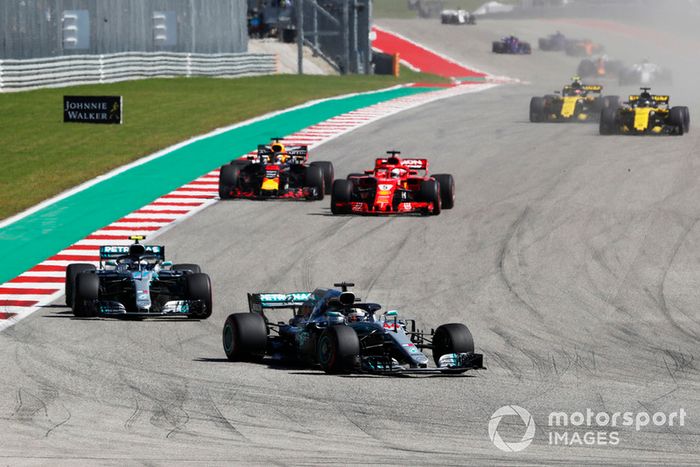 Lewis Hamilton, Mercedes AMG F1 W09 EQ Power+, Valtteri Bottas, Mercedes AMG F1 W09 EQ Power+, Sebastian Vettel, Ferrari SF71H y Daniel Ricciardo, Red Bull Racing RB14 