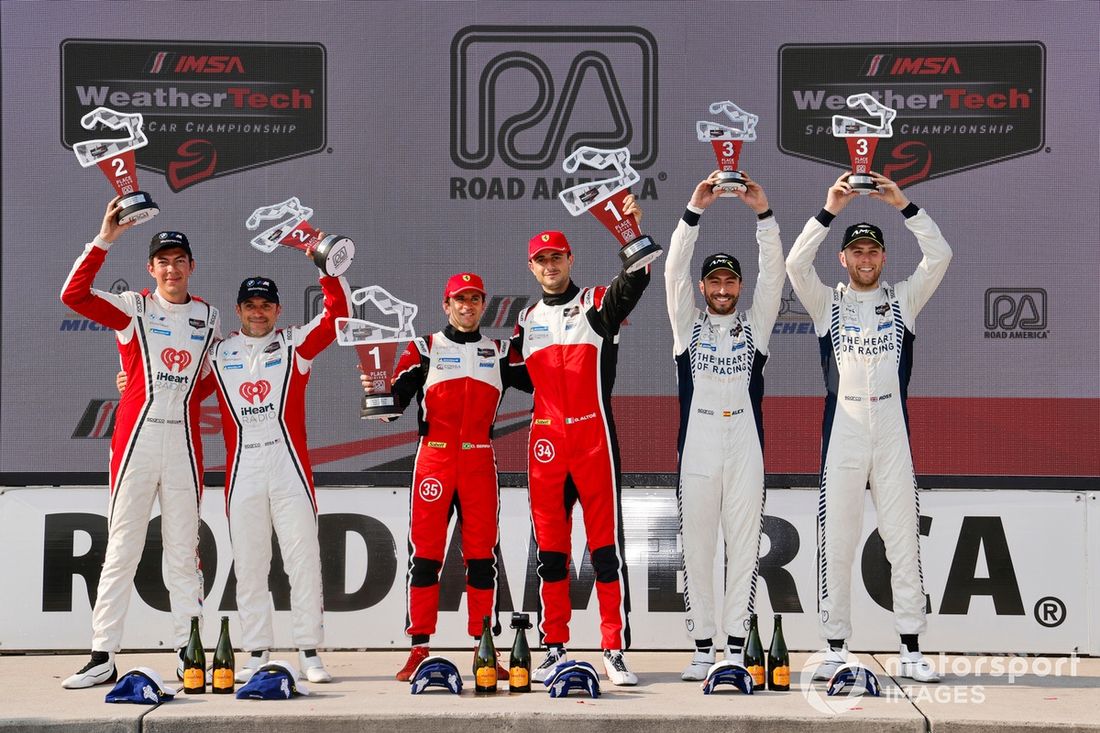 #1 Paul Miller Racing BMW M4 GT3: Bryan Sellers, Madison Snow, #34 Conquest Racing Ferrari 296 GT3: Manny Franco, Albert Costa Balboa, #23 Heart of Racing Team Aston Martin Vantage GT3 Evo: Ross Gunn, Alex Riberas