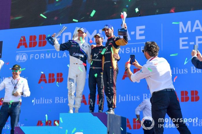 Podio: ganador Antonio Felix da Costa, DS Techeetah, segundo lugar Maximilian Günther, BMW I Andretti Motorsports, y tercer lugar Jean-Eric Vergne, DS Techeetah