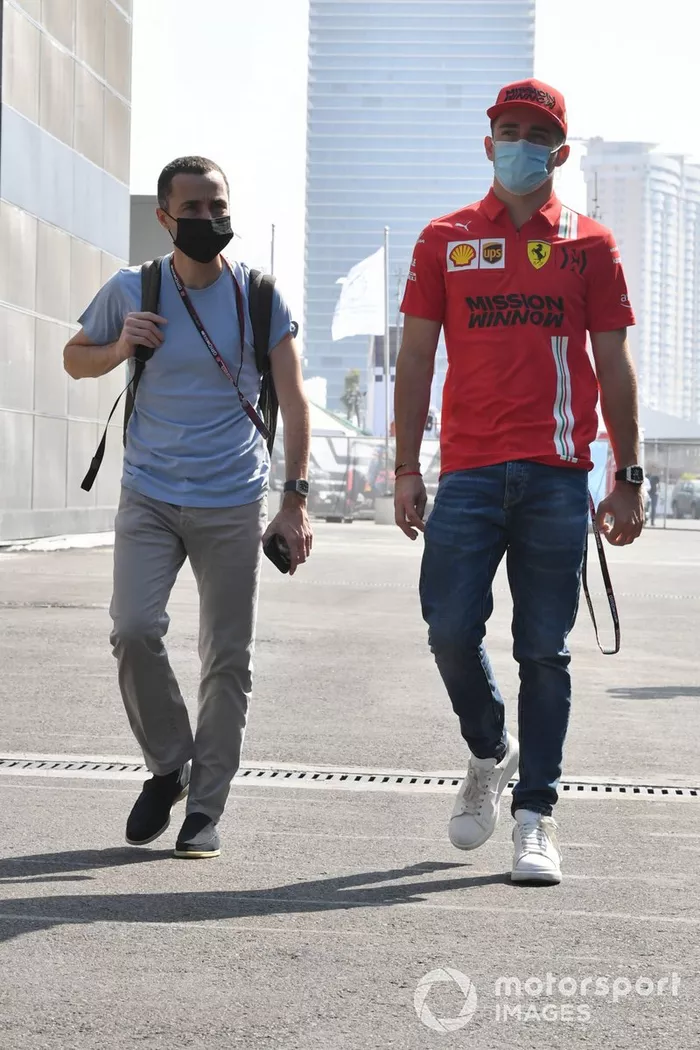 Charles Leclerc, Ferrari with his manager Nicolas Todt
