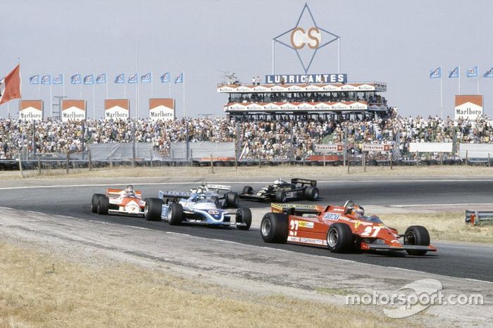 Gilles Villeneuve, Ferrari; Jacques Laffite, Ligier; John Watson, McLaren; Carlos Reutemann, Williams; Elio de Angelis, Lotus