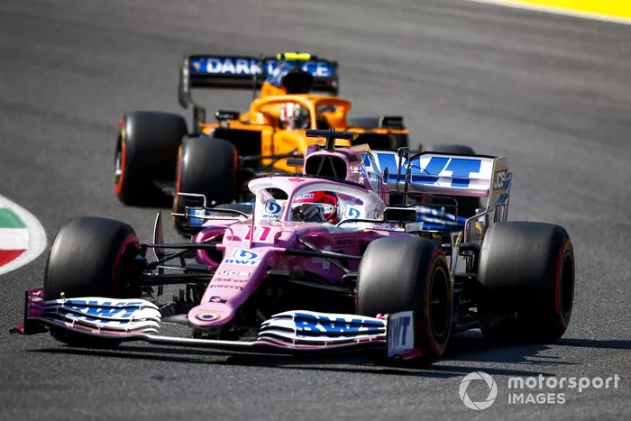 Sergio Pérez, Racing Point RP20, Lando Norris, McLaren MCL35