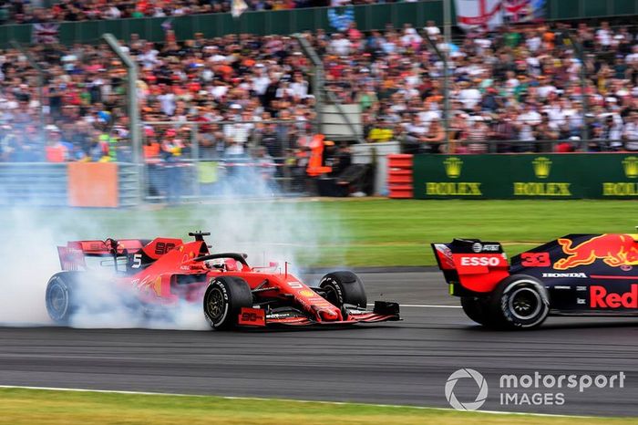 Sebastian Vettel, Ferrari SF90 running into the back of Max Verstappen, Red Bull Racing RB15 