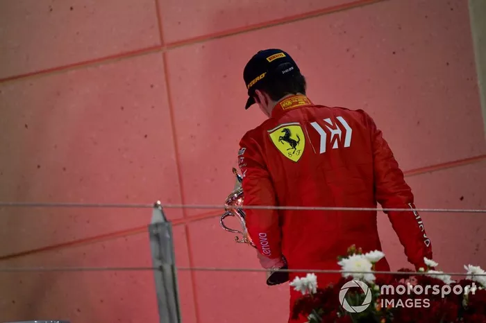 Charles Leclerc, Ferrari, 3° classificato, sul podio