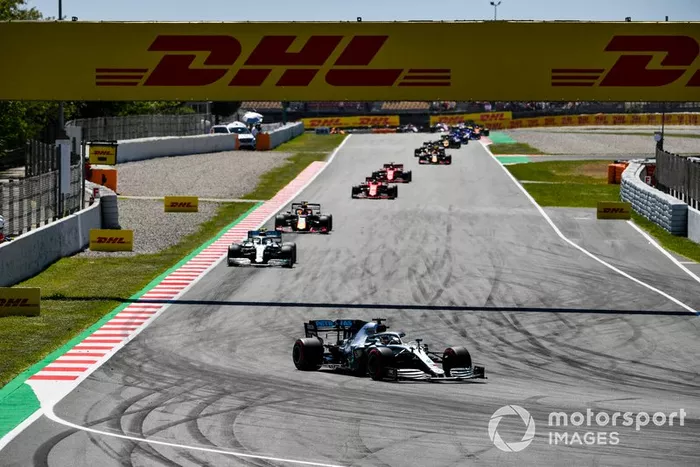 Lewis Hamilton, Mercedes AMG F1 W10,  Valtteri Bottas, Mercedes AMG W10, Max Verstappen, Red Bull Racing RB15, Sebastian Vettel, Ferrari SF90, y Charles Leclerc, Ferrari SF90