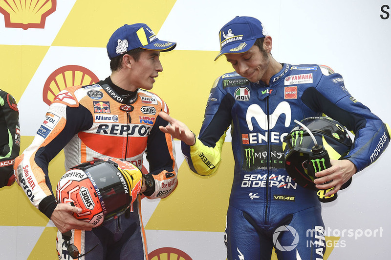 Il poleman Marc Marquez, Repsol Honda Team, il terzo qualificato Valentino Rossi, Yamaha Factory Racing