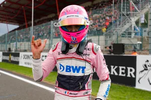 Esteban Ocon, Racing Point Force India, celebrates qualifying in third place