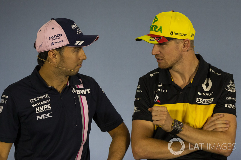 Sergio Perez, Force India y Nico Hulkenberg, Renault Sport F1 Team en rueda de prensa