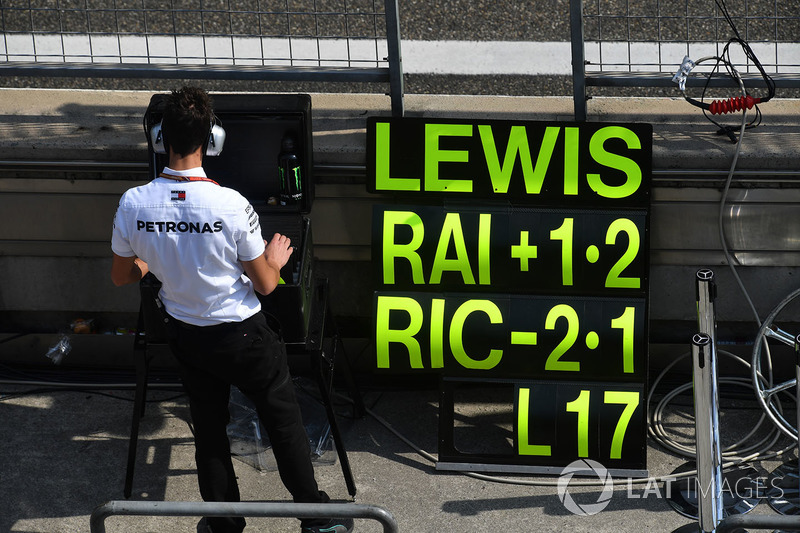 Le panneau des stands de Lewis Hamilton, Mercedes-AMG F1