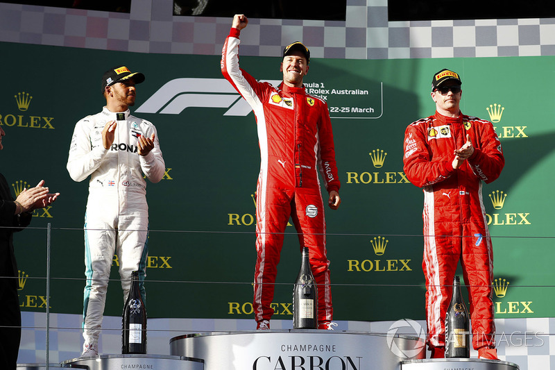 Победитель Себастьян Феттель, Ferrari, второе место – Льюис Хэмилтон, Mercedes AMG F1, третье место – Кими Райкконен, Ferrari