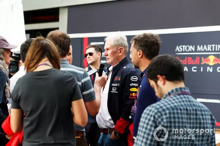 Helmut Marko, Consultant, Red Bull Racing, talks to the media