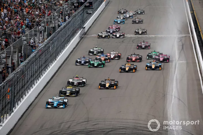 Josef Newgarden, Team Penske Chevrolet, Colton Herta, Andretti Autosport con Curb-Agajanian Honda, Rinus VeeKay, Ed Carpenter Racing Chevrolet, Patricio O'Ward, Arrow McLaren Chevrolet, Felix Rosenqvist, Arrow McLaren Chevrolet, Alexander Rossi, Arrow McL
