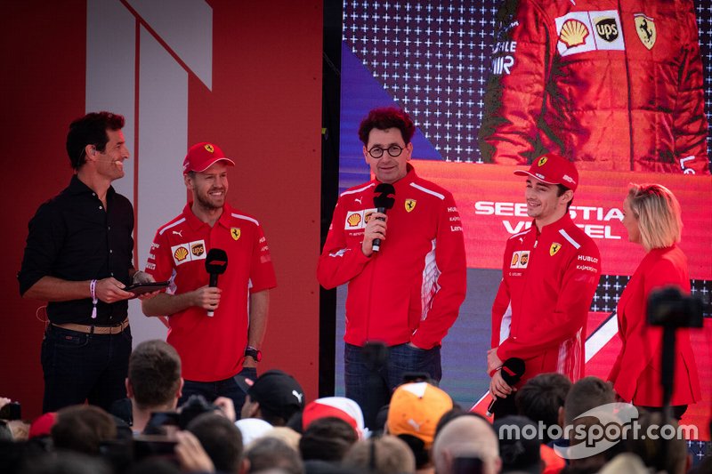 Mark Webber, Mattia Binotto, director de Ferrari, Sebastian Vettel, Ferrari, Charles Leclerc, Ferrari