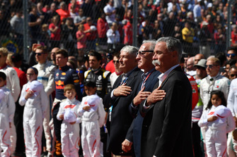 Chase Carey, PDG et président du Formula One Group avec Greg Maffei, Président et PDG de Liberty Media et John Malone, Liberty Media