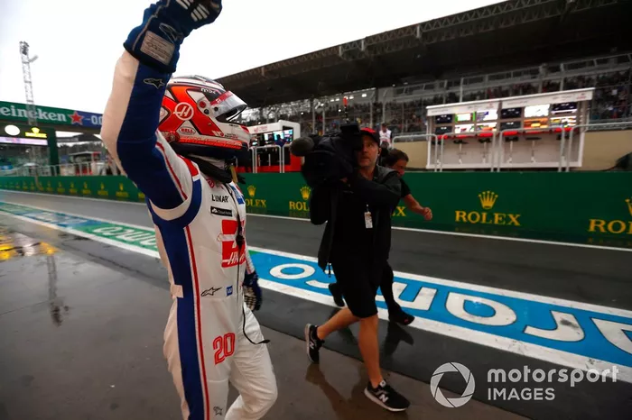 Pole man Kevin Magnussen, Haas F1 Team, celebrates