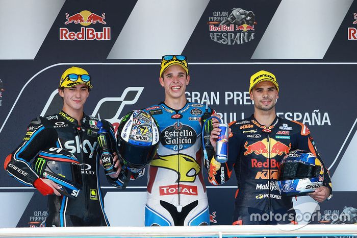 Podio: 1º Alex Marquez, 2º Francesco Bagnaia, 3º Miguel Oliveira