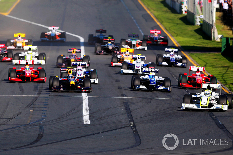 Jenson Button, Brawn Grand Prix BGP 001 leads at the start of the race