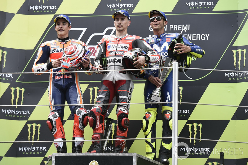 Podio: Marc Marquez, Repsol Honda Team, Jorge Lorenzo, Ducati Team, Valentino Rossi, Yamaha Factory Racing