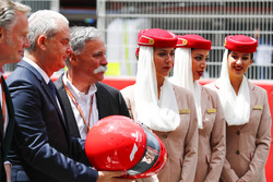 Sean Bratches, Managing Director of Commercial Operations, Formula One Group, Thierry Antinori, Executive Vice President and Chief Commercial Officer, Emirates Airlines, and Chase Carey, Chairman, Formula One