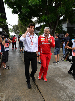 Toto Wolff, Mercedes AMG F1 Director of Motorsport amd Maurizio Arrivabene, Ferrari Team Principal