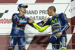 Podium: race winner Maverick Viñales, Yamaha Factory Racing, third place Valentino Rossi, Yamaha Fac