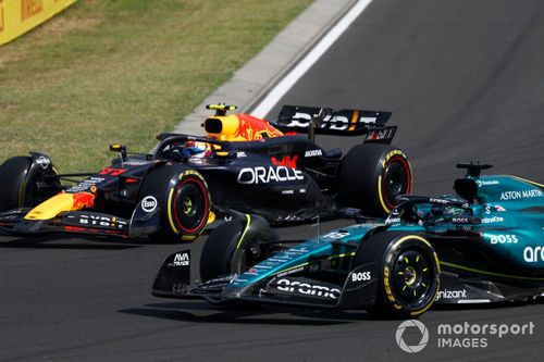 Sergio Perez, Red Bull Racing RB20, luta com Lance Stroll, Aston Martin AMR24