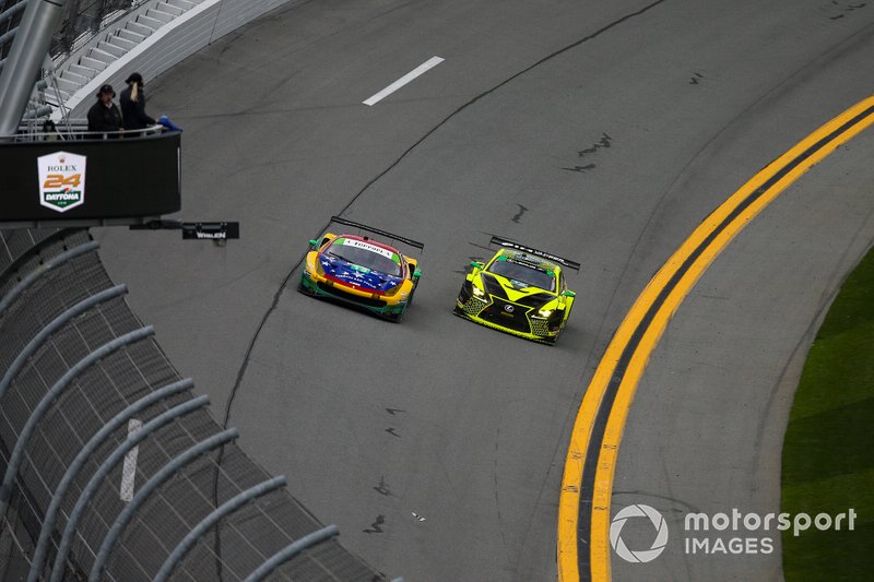#11 GRT Grasser Racing Team Lamborghini Huracan GT3, GTD: Mirko Bortolotti, Christian Engelhart, Rik Breukers, Rolf Ineichen, #12 AIM Vasser Sullivan Lexus RC F GT3, GTD: Frank Montecalvo, Townsend Bell, Aaron Telitz, Jeff Segal