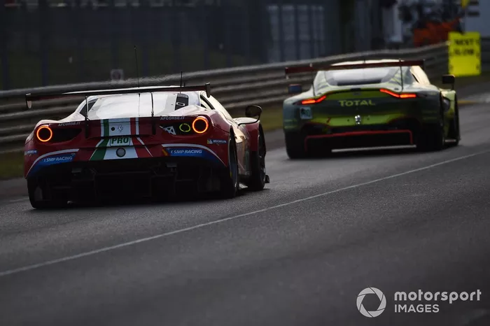 #51 AF Corse Ferrari 488 GTE EVO: Alessandro Pier Guidi, James Calado, Daniel Serra, #95 Aston Martin Racing Aston Martin Vantage AMR: Marco Sorensen, Nicki Thiim, Richard Westbrook