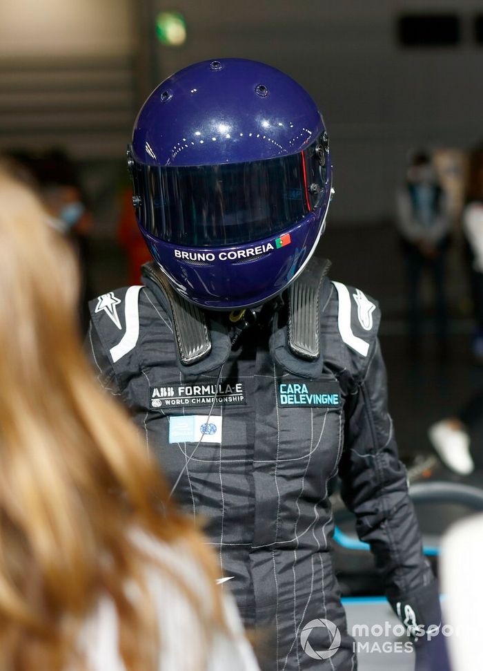 Model, Actress Cara Delevigne with the Formula E car