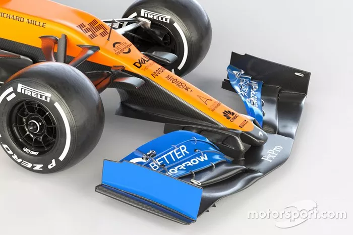 McLaren MCL35, detalle del alerón delantero