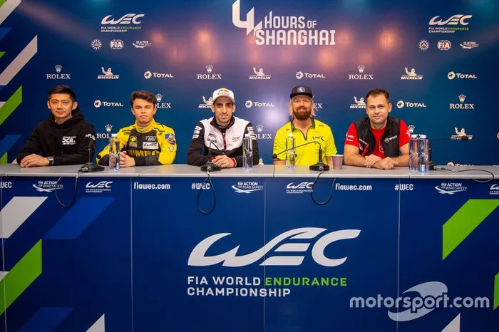 Pre-Event Press Conference, #37 Jackie Chan DC Racing Oreca 07 - Gibson: Ho-Pin Tung, #29 Racing Team Nederland Oreca 07 - Gibson: Nyck de Vries, #8 Toyota Gazoo Racing Toyota TS050 - Hybrid: Sébastien Buemi, #95 Aston Martin Racing Aston Martin Vantage AMR: Nicki Thiim, #90 TF Sport Aston Martin Vantage AMR: Jonathan Adam