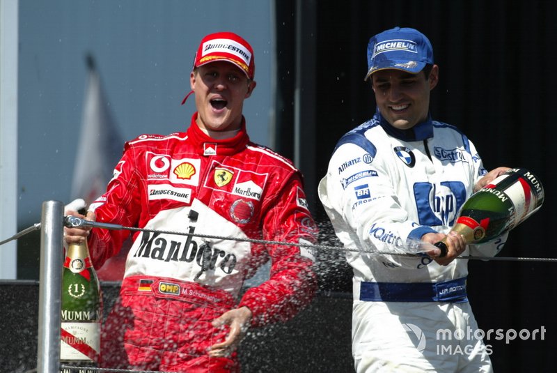 Podium: Race winner Michael Schumacher, Ferrari, third place Juan Pablo Montoya, Williams