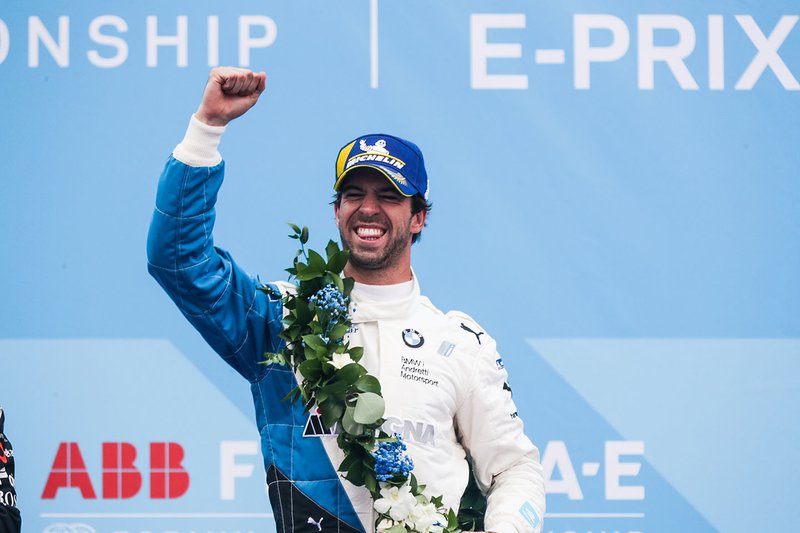 Antonio Felix da Costa, BMW I Andretti Motorsports celebrates victory on the podium
