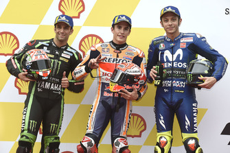 Polesitter Marc Marquez, Repsol Honda Team, 2. Johann Zarco, Monster Yamaha Tech 3, 3. Valentino Rossi, Yamaha Factory Racing
