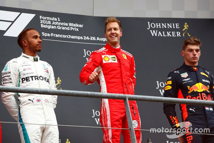 Podio: Sebastian Vettel, Ferrari, Lewis Hamilton, Mercedes AMG F1, Max Verstappen, Red Bull Racing