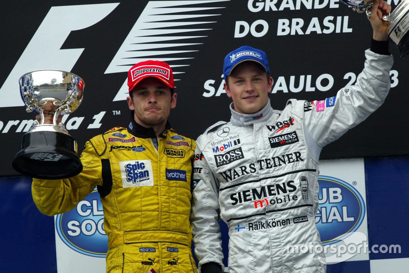 Podium: Giancarlo Fisichella, Jordan and Kimi Raikkonen, McLaren