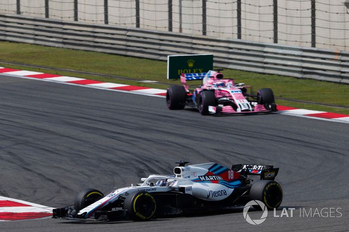 Lance Stroll, Williams FW41 Mercedes, Sergio Perez, Force India VJM11 Mercedes