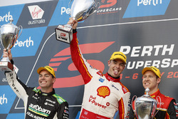 Podium: race winner Scott McLaughlin, DJR Team Penske Ford, second place David Reynolds, Erebus Motorsport Holden, third place Craig Lowndes, Triple Eight Race Engineering Holden