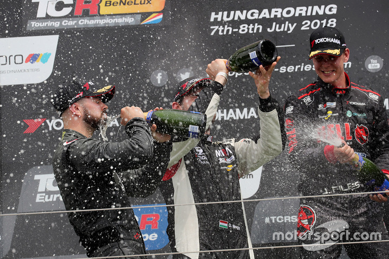 Podium: race winner Francisco Mora, M1RA Hyundai i30 N TCR, second place Dániel Nagy, M1RA Hyundai i30 N TCR, third place Josh Files, Hell Energy Racing with KCMG Honda Civic Type R TCR